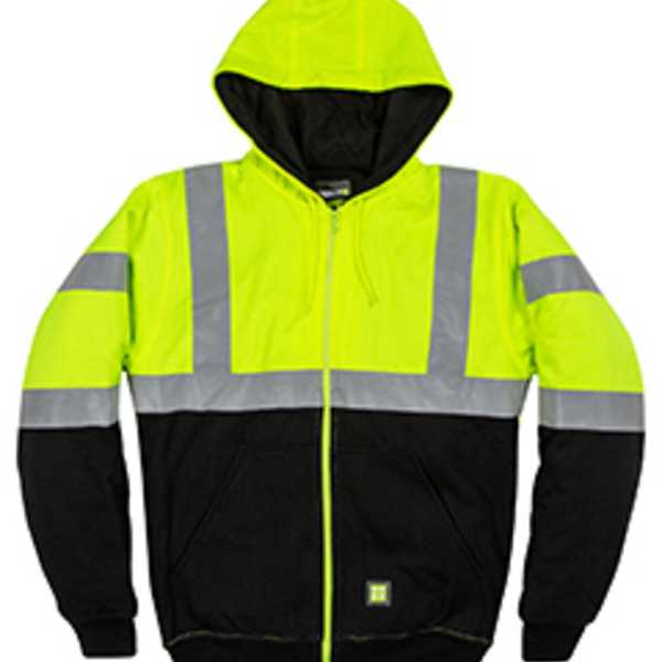 Men's Hi-Vis Class 3 Color Block Full-Zip Hooded Sweatshirt Thumbnail